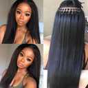 Real Human Hair I Tip Hair Extensions for Women 20inch Yaki Straight #1B Black Cold Fusion Hair Extensions 50Strand/50g Pre Bonded Keratin I Tip Remy Hair Extension Microlink Beads Hair Extension