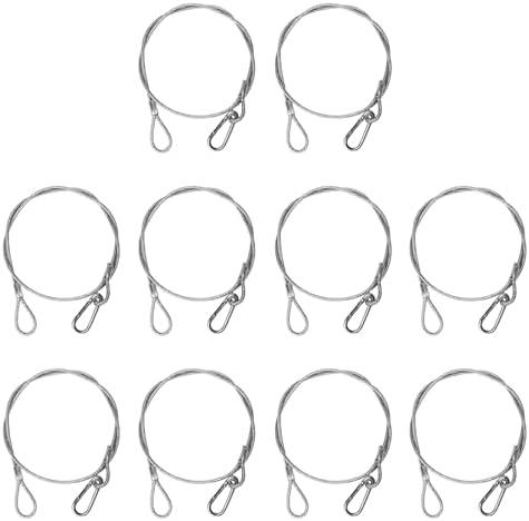 10 Pack Stage Lights Safety Cables, Stainless Steel Security Cable for Stage DJ Party Lights, Thickened 5/32" Diameter Wire Ropes with Loops and Carabiner for Luggage Garage, 33 inch Length