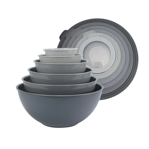 Mixing Bowls Set with TPR Lids - 12 Piece Plastic Nesting Bowls Set includes 6 Prep Bowls and 6 Lids, Microwave Safe (Grey)