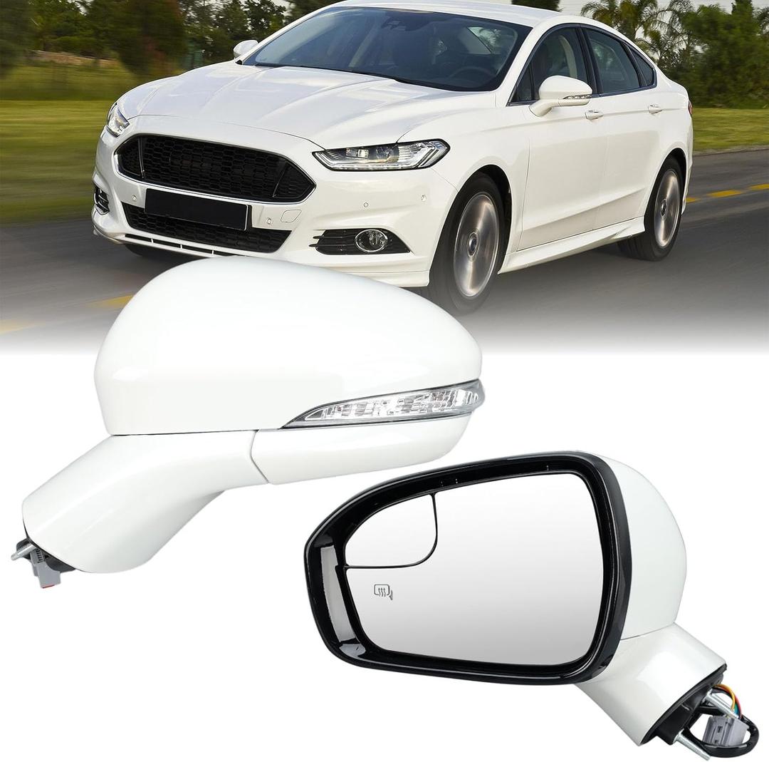 Driver Side Mirror Compatible with Ford Fusion 2013-2016, Heated, with Turn Signal, Puddle Light, Blind Spot, Manual Folding, Power Mirrors Replace DS7Z17683BA (Left White)