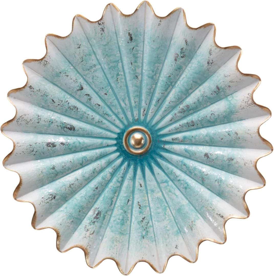 Metal Flower Wall Art Decor, 11.4'' 3D Floral Wall Sculpture, Rustic Dusty White Green With Silver Foil Iron Hanging Decoration,Hand-Painted Distressed Mordern Iron Wall Hanging Home Decoration Accent Artworks for Living Room Bedroom Garden Patio Office