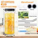 8 Pack 16oz Glass Juice Bottles with Lids - Juicing Bottles with Thickened Leakproof Caps & Custom Designs, High-Clarity Reusable Glass Bottles for Juicing, Smoothies, Kombucha and Iced Coffee