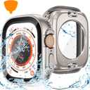 Goton 2 in 1 Waterproof Case for Apple Watch Ultra Ultra 2 2024 Screen Protector 49mm, 360 Protective Glass Face Cover Hard PC Bumper + Back Frame for iWatch Ultra Accessories 49 mm, Titanium