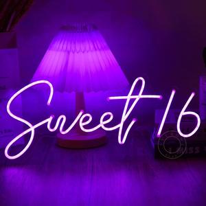 SYLHOME Sweet 16 LED Neon Light Sign 17"X7.3" 5V Sweet Girls Adults Bedroom Happy 16th Birthday Party Wall Decor Beautiful Bestie Sister Pretty Girls Gift USB Purple