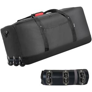 Finnhomy 120L Foldable Rolling Duffel Bag with 3 Wheels, Light Weight Travel Duffel bag with Large Loading Capacity, 32 inch Rolling Duffel bag with Shoulder Strap for Travel Camping Sports