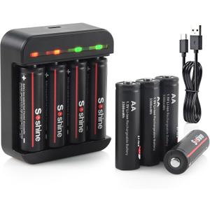 Rechargeable Lithium aa Batteries with Charger - Long Lasting 1.5v Rechargeable aa Batteries 3300mWh 8-Pack with 4 Bay Type C 2H Fast Charger
