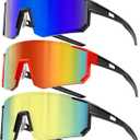 Sport Cycling Sunglasses for Men - Women 3 Pack Baseball Shades Sports Glasses for Running MTB Bike Softball (B-blue Orange Gold)