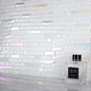 Lovdeco Glass Strip Mosaic Tiles, White Crystal Glass Backsplash for Kitchen Bathroom Shower Wall, Polished, 5 PCS, 4.8 SQ.FT. (Mesh)