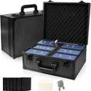 Toploader Storage Box for 3 x 4 35pt Rigid Cards,Trading Card Case with Key Lock for Sports Cards Holds 600+ Toploaders or 135+ Magnetic Holders with 40pcs Labels and 6 Foam