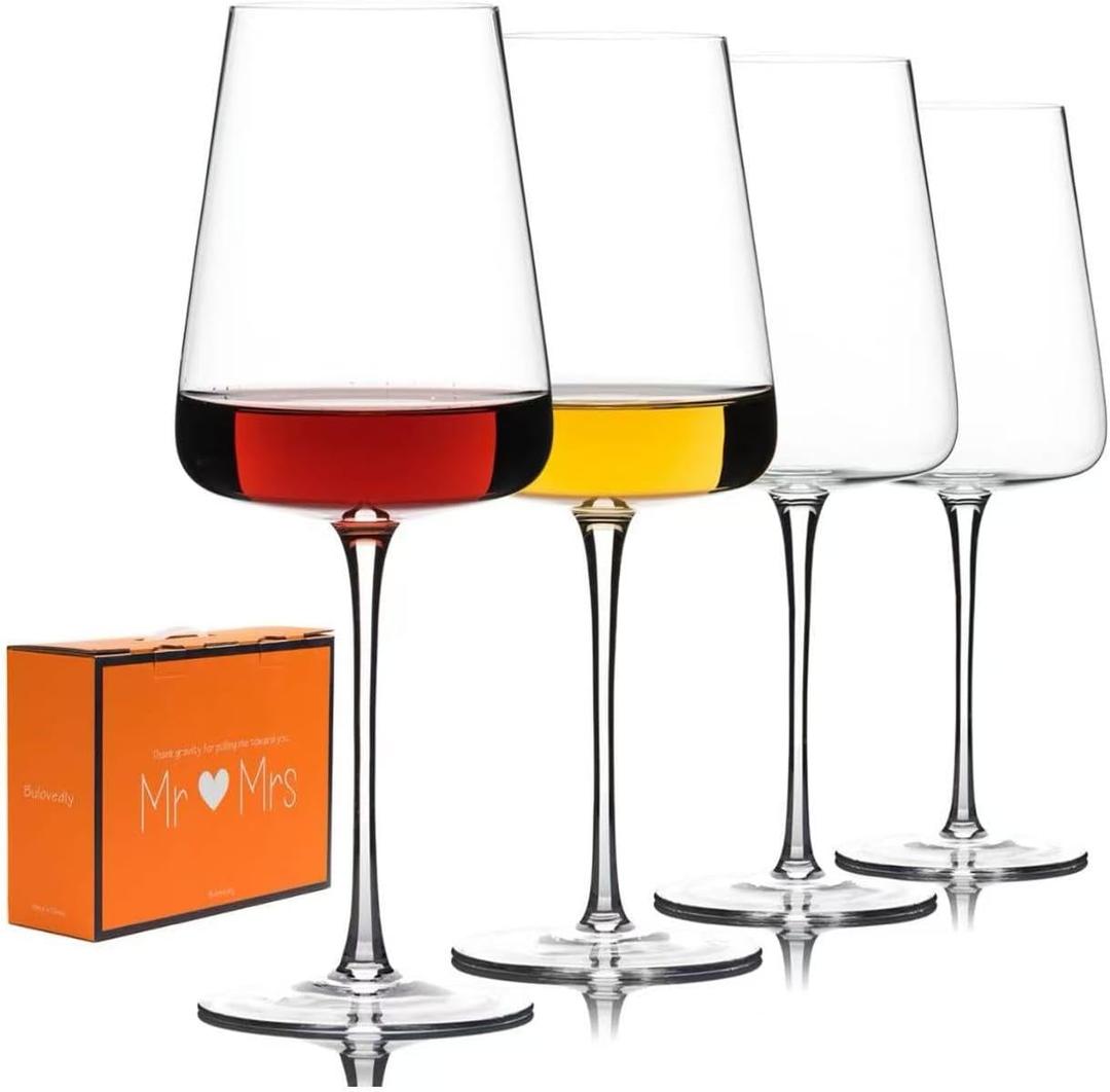 2 x Red Wine Glasses Set of 4, Premium Crystal Wine Glasses Hand Blown,20 oz,Thin Rim,Long Stem,Perfect for Red or White,Daily Use,Unique Wedding Anniversary or Birthday Gift