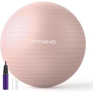 FITMIND_ Extra Thick Exercise Ball Yoga Ball 22in/26in/30in for Workout Pregnancy Stability,Anti-Burst and Slip Resistant Swiss Ball with Pump for Yoga, Pilates, Fitness,Birthing,Physical Therapy (18-22in/45-55cm, pink)