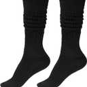 Scrunch Socks Women, Extra Long Slouchy Socks Soft Chunky Scrunch Socks Thigh High Socks Womens Boot Socks Cotton Fluffy Socks 80s 90s Black Scrunchy Socks for Women Girls Size 9-11 (Black)