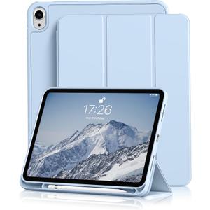 Kenke for iPad 11/10th Gen Case with Pencil Holder 11/10.9 inch 2025 A16/2022, Soft TPU Back Shell Hybrid Slim Trifold Stand Protective Cover Support Touch ID Auto Wake/Sleep (Blue)