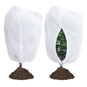 Garutom 2Pack Plant Covers Freeze Protection 78" x 89" 2.2 oz, Large Size Bag Frost Cloth Plants Jacket Drawstring and Zipper Tree Cover for Outdoor Plants, Shrub Potted Plants Winter