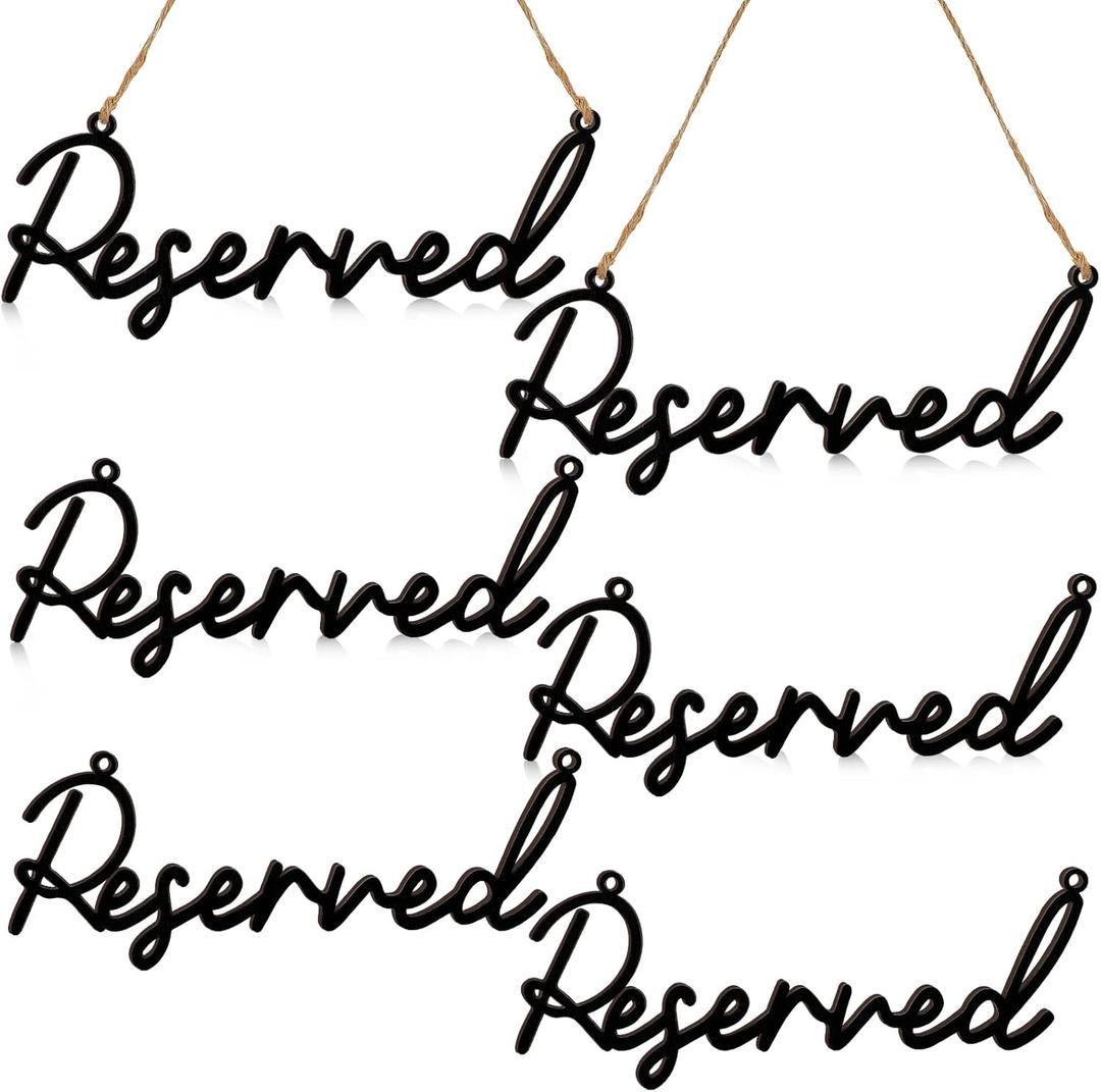 Yalikop 12 Pcs Reserved Signs for Wedding Row Reserved Seating Signs for Chairs Rustic Wooden Hanging Tag with Rope for Wedding Ceremony Church Pews Restaurant Decoration(Black)