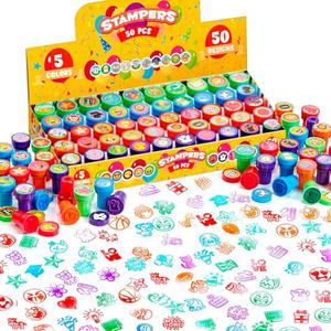 JOYIN 50 Pcs Assorted Stamps for Kids - Self-Ink Stamps with 50 Designs for Birthday Party Favor, Carnival Prizes, School Stampers, Goodie Bag, Valentine's Day (Zoo, Holiday Stampers)