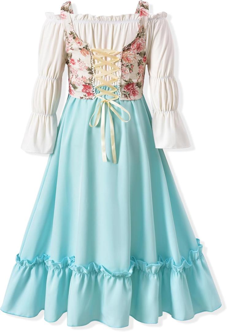 fioukiay Girls Renaissance Dress Off Shoulder Puff Sleeve Girls Medieval Dress 4-12 Years (S)