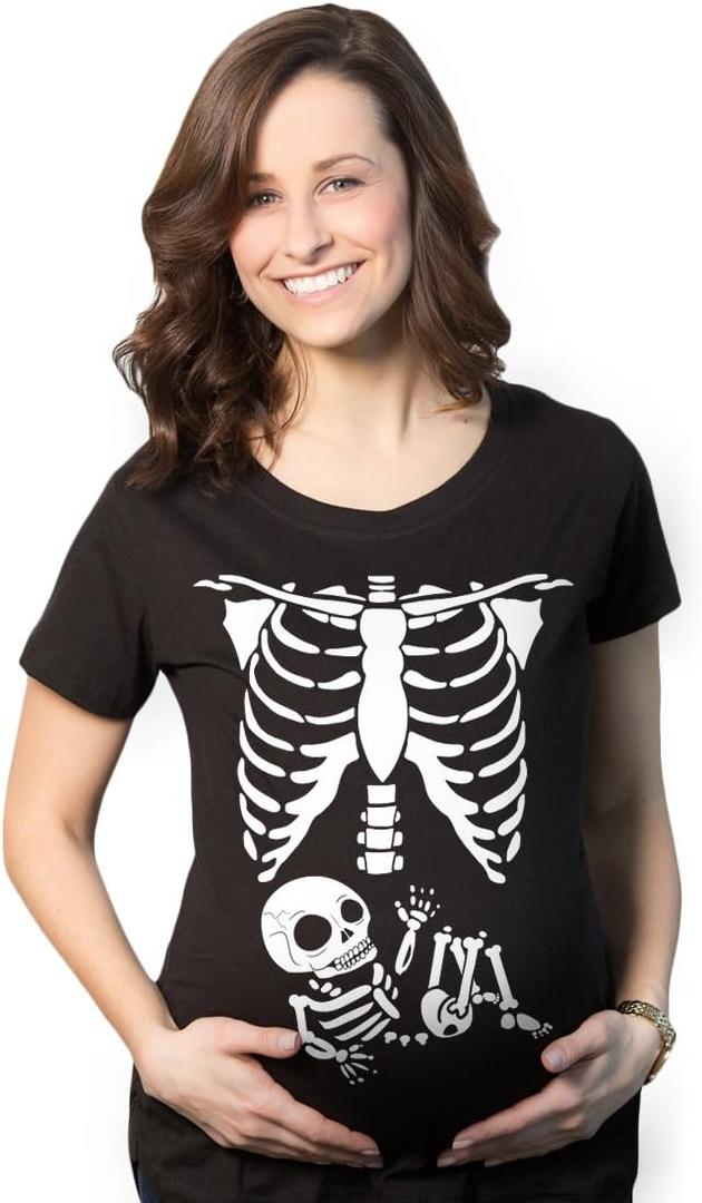Maternity Skeleton Baby Monster Pumpkin T Shirts Funny Cute Pregnancy Halloween Tees (Small, Black)