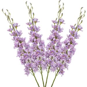 DILATATA 37'' Purple Delphinium Artificial Flowers Larkspur Faux Silk Bouquet for Tall Vases, Home & Wedding Floral Arrangements Indoor Decor,Delphinium Bulk Set for Centerpieces Garden Decor (4Pcs)