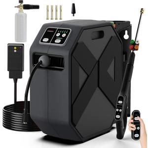 Wall Mounted Pressure Washer with 100FT Retractable Hose, 5-Stage Adjustable Pressure, Foam Cannon & 5 Nozzles for Car, Lane, Patio Cleaning, Black