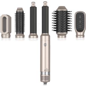 TANSHINE 6-in-1 Auto Hair Styler: Blow Dryer Brush, Hair Wrap Hairstyler, Hot Air Brush with Left & Right Curling Wand and Detachable Heads