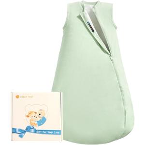 0.5 Tog 1.0 Tog Baby Sleep Sack, Unisex Cotton Toddler Sleeping Sack for Babies, 2-Way Zipper Baby Wearable Blanket (3-6 Months, Light Green)