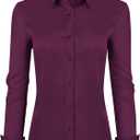 siliteelon Womens Classic-Fit Dress Shirts Long Sleeve Button Down Wrinkle-Free Stretch Solid Casual Work Office Blouse Top (X-Small, Magenta)