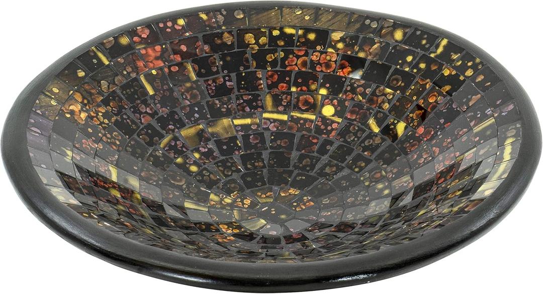 Red Co. Glass Mosaic Ceramic Decorative Accent and Centerpiece Bowl - Round 11 inches (C26 Ebony Umber)