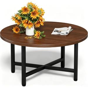 Coffee Table, 23.6" Small Coffee Table, Walnut Round Coffee Table, 23.6" x 23.6" x 17.7"