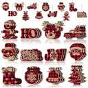 36 Pieces Christmas Buffalo Plaid Hanging Ornaments Christmas Tree Wooden Hanging Decor Wooden Christmas Ornaments Snowflake Reindeer Snowman Plaid Christmas Decor, 12 Styles(Black Red)