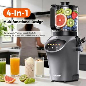 Juicer Machines with 6.5" Large Chute,4-in-1 Cold Press Juicer for Whole Vegetables Fruits,AC Motor,120oz Large Capacity, Makes Juice,Nut Milk & Sorbet,Premium Gray,Easy to Clean.(Advanced Space Gray)