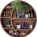 Wooden Crescent Moon Shelf Wall Decor - Decorative Boho Home Hanging Display Shelf for Bedroom, Dorm, Nursery - Easy Mount Storage for Crystals and Essential Oils - 14 x 14 x 3.5 (Brown)