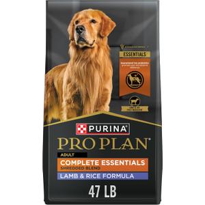 Purina Pro Plan Complete Essentials Shredded Blend Lamb and Rice High Protein Dog Food with Probiotics for Dogs - 47 lb. Bag (47 Pound (Pack of 1)) (Best By: 10/2026)