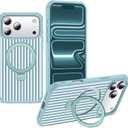 Striped Case for iPhone 17 Pro Max with Stand,6.9" Blue