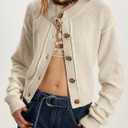 JOKELAMB Women's Cardigan Sweaters Trendy 2025 Lightweight Button Down Crewneck Knit Work Casual Outfits Clothes (Large, Apricot-038)