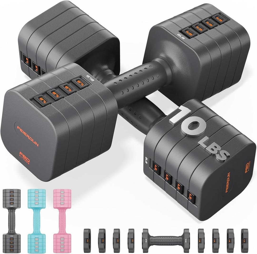 FEIERDUN DB3 5-in-1 Adjustable Dumbbell Set, 20LB Pair Adjustable Weights for Women at Home, Dual Locking Stable Hand Weights with TPU Soft Handle, Home Gym, Rehab, Pilates, Yoga, Strength Training