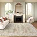 9x12 Area Rugs for Living Room, Non Slip Machine Washable Vintage Rugs, Low Pile Lightweight Large Rug for Bedroom, Dining Room, Home Office Brown