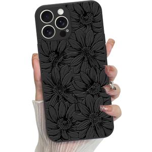 MZELQ for iPhone 13 Pro Case, Silicone Black Floral Flowers Cute Pattern, Magnetic Compatible with MagSafe Sunflowers Camera Protection Phone Case