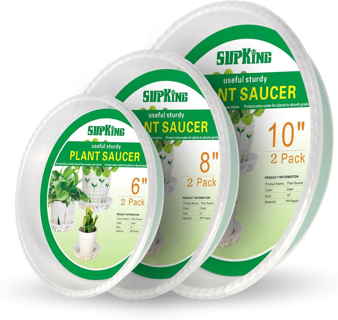 SupKing 6 Pack Plant Saucers (6inch /8inch /10inch),Heavy Sturdy Plant Trays Pot Tray for Indoor Clear Plastic Flower Pot Saucers Thicker Plant Water Drip Trays for pots(6" 8" 10")