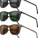 MEETSUN Small Polarized Sunglasses for Men Classic Retro Square Frame UV Protection Sunglasses for Fishing Driving,  (3 Pack) Black/Brown/Dark Green, 49 Millimeters 