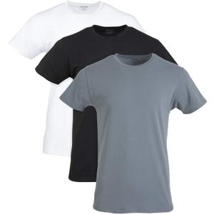 Gildan Men's Cotton Stretch T-Shirts, Multipack (Medium, White/Black Soot/Grey Flannel (Crew 3-pack))