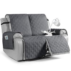 VANSOFY Waterproof Recliner Couch Covers, Sofa Covers 1-Piece Washable Reclining Sofa Cover Non-Slip Furniture Protector with Elastic Straps Pocket for Dogs, Pets(Dark Gray,Oversized 2 Seater)