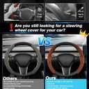 for 2017-2025 Tesla Model Y/Juniper Steering Wheel Cover Decorative,Fit Model 3/Highland Suede Steering Wheel Cover Protection Interior Auto Non Slip Grip Function Accessories(Brown)