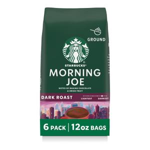 Starbucks Ground Coffee, Dark Roast Hot or Iced Coffee, Morning Joe, Six 12 oz Bags​ (EXP 03/16/27)