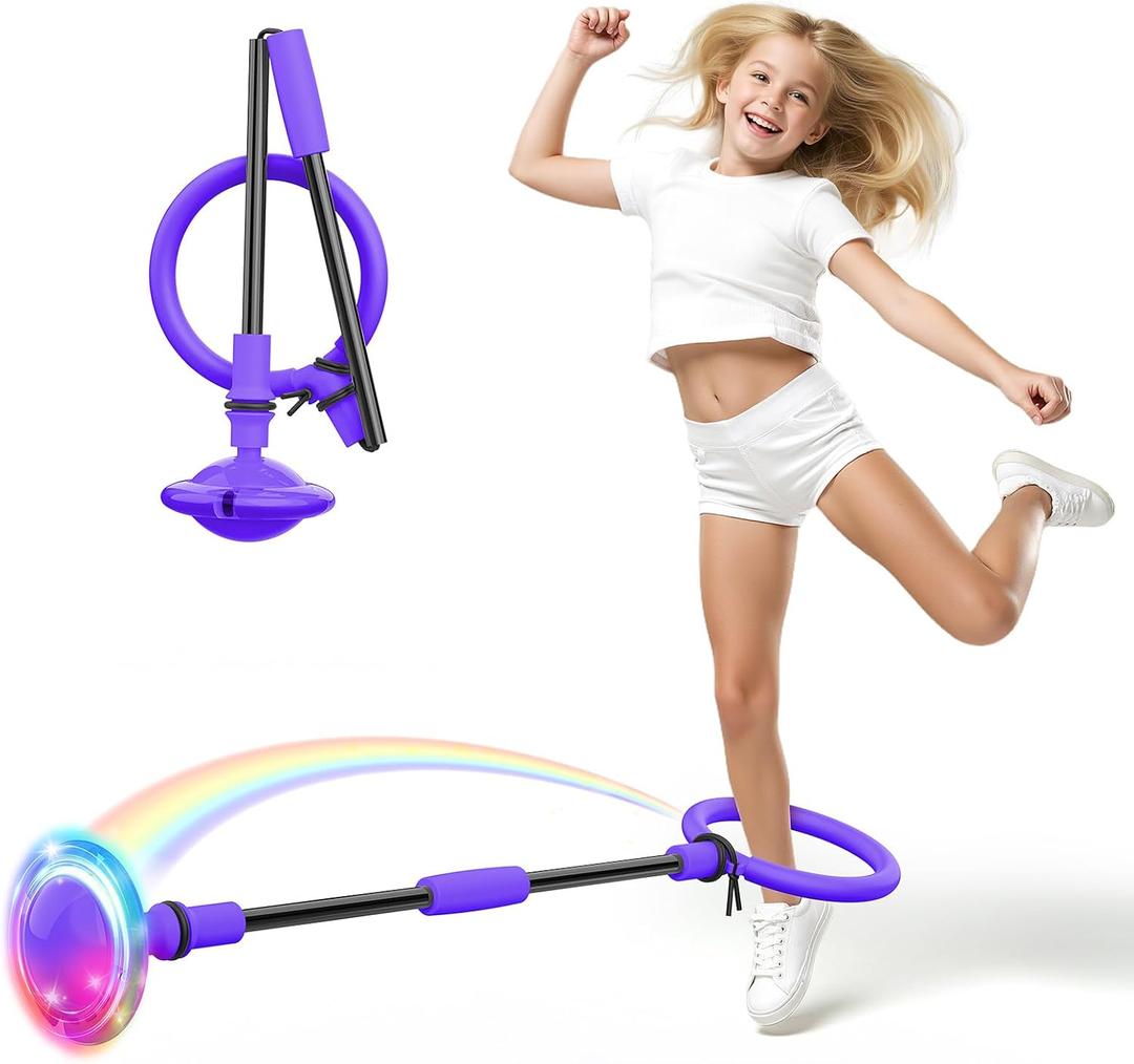 Ankle Skip Ball for Kids, Foldable Skip Ball with Colorful Flash Wheel, Indoor & Outside Game Toys, Christmas Birthday Gifts Toys for Girls and Boys Age 4 5 6 7 8 9 10 Years Old (Purple)