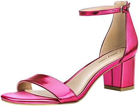 PIZZ ANNU Women's Low Block Chunky Heels Sandals Comfortable Open Toe Ankle Strap Party Dress Pump Shoes Strappy Buckle Heeled Sandal with 2 Inches Tall Thick Heel Design, Size Right 8, Left 7