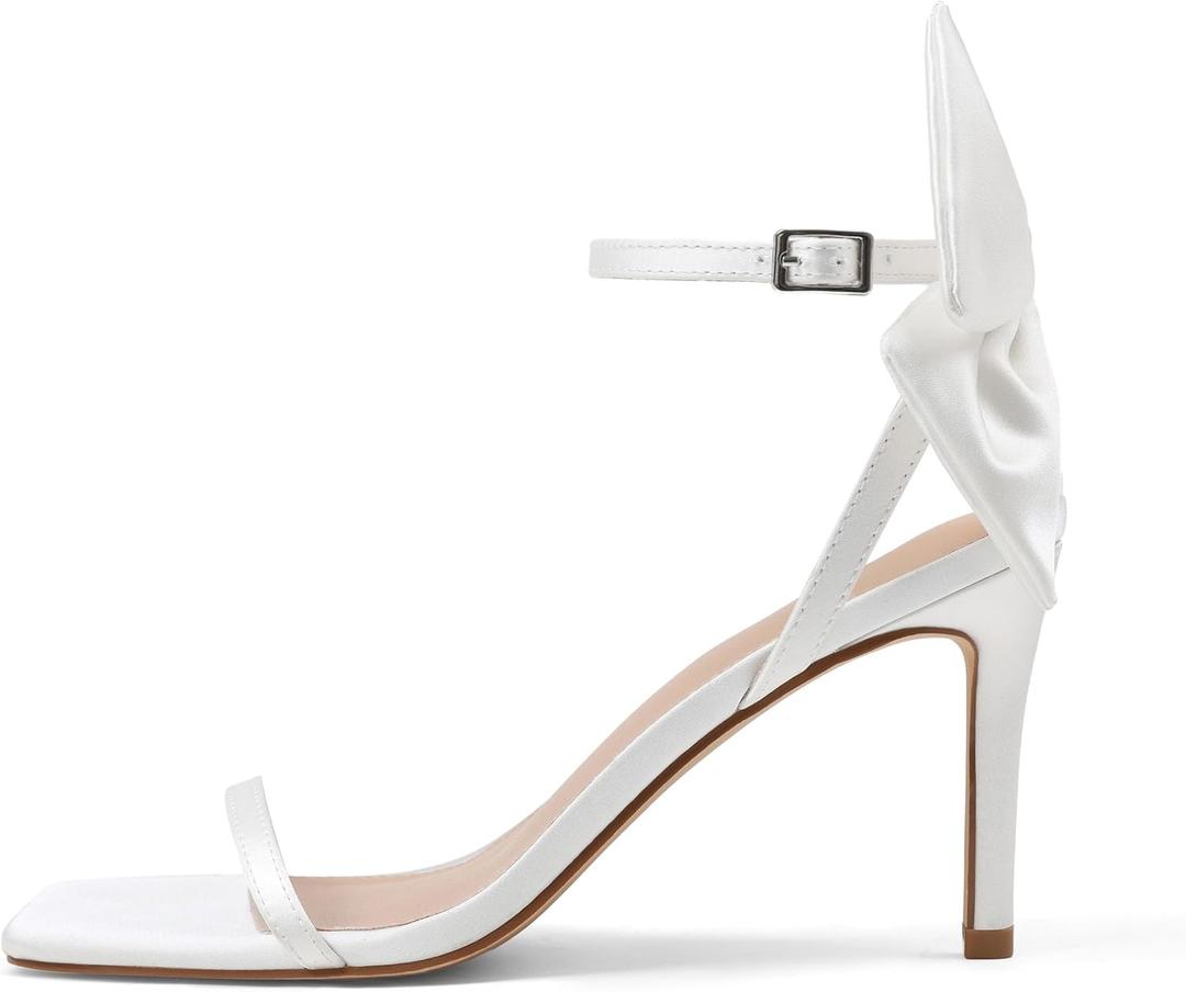 Mattiventon Women's Bow Heels Slingback Stiletto High Heeled Sandals with One Strap Open Toe Wedding Bridal Shoes for Summer Dress (M)