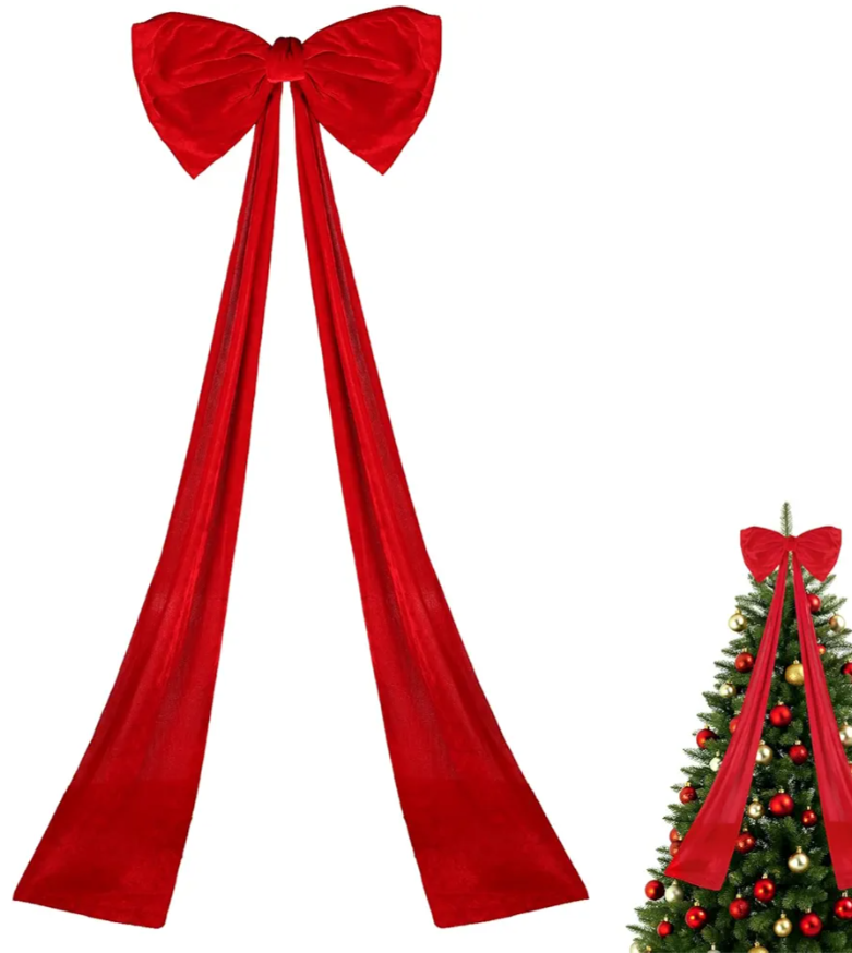 Giant Bow Christmas Tree Topper, 6ft/180cm Extra Large Red Velvet Bow Huge Xmas Topper Oversized Big Tree Decorations for Indoor Mantel Home Holiday Decor Birthday Wedding Party Photo Backdrop