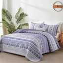 Goodidea Lilac Boho Quilt Set King Size,3 Piece Light Purple Bohemian Striped Bedspread Coverlet Set with 2 Pillow Cases Lightweight Soft Microfiber Bedding Set for All Seasons (104"x90")
