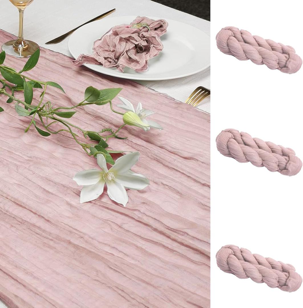 Le courant 3 Pieces 10Ft Cheesecloth for Straining, Table Runner Cloth Runner Boho Gauze Table Runner for Wedding Bridal Shower First Communion Centerpiece Engagement Spring Decor, Dusty Pink